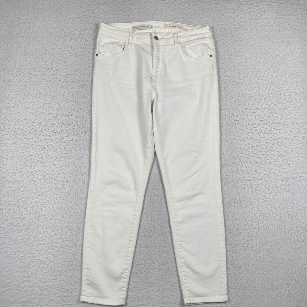Pilcro and the Letterpress Jeans Womens 32 White High Rise Skinny Distress Denim
